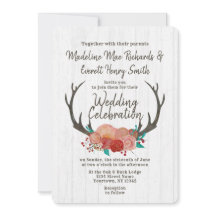 Convite Para Casamento Floral Rustic Boho Deer Ant