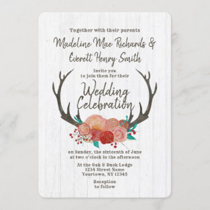 Convite Para Casamento Floral Rustic Boho Deer Ant