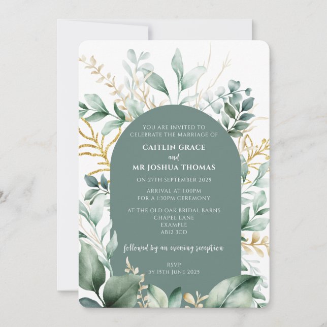 Convite para Casamento Floral Sage Arch (Frente)