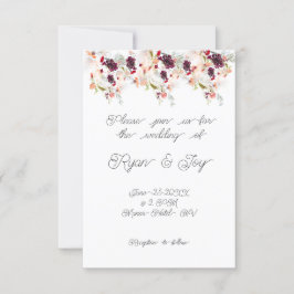 Convite para Casamento Floral Simples Rosa/Pessegu