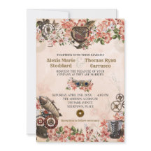 Convite para Casamento Floral Steampunk