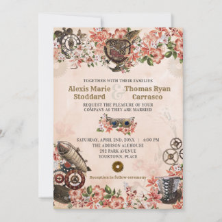 Convite para Casamento Floral Steampunk