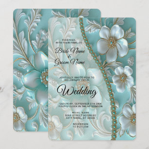 Convite para Casamento Floral Teal White