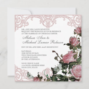 Convite para Casamento Floral - Trellis Rosa Vinta