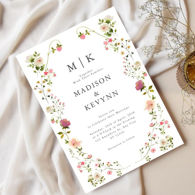 Convite para Casamento Floral Verde e Branco (Criador carregado)