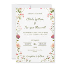 Convite para Casamento Floral Verde e Creme