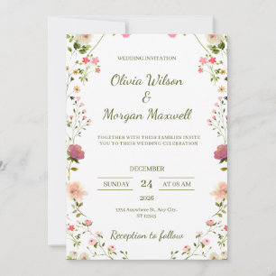 Convite para Casamento Floral Verde e Creme