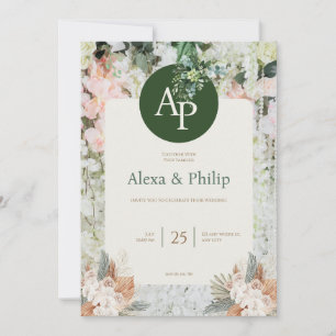 Convite para Casamento Floral Verde e Peach