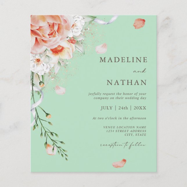 Convite para Casamento Floral Verde Moderno de Orç (Frente)