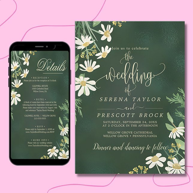 Convite para Casamento Floral Verde Sage para Down (wedding invitation)