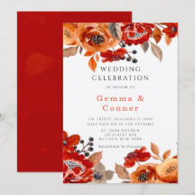 Convite para Casamento Floral Vermelho e Laranja E