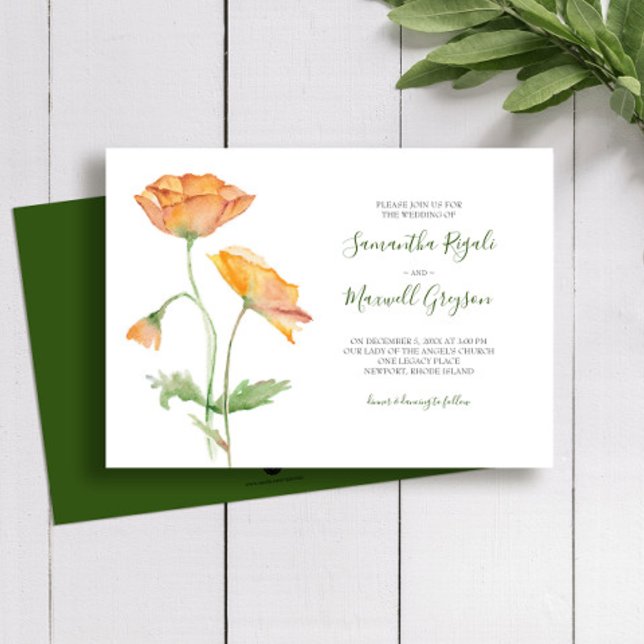 Convite para Casamento Floral Watercolor (Zazzle wedding invitations floral watercolor art in shades of orange by Victoria Grigaliunas)