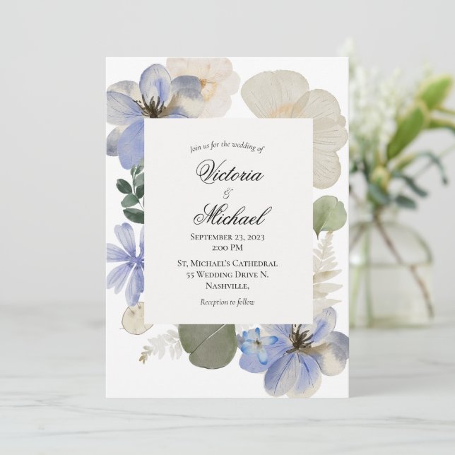 Convite para Casamento Floral Watercolor (Em pé/Frente)