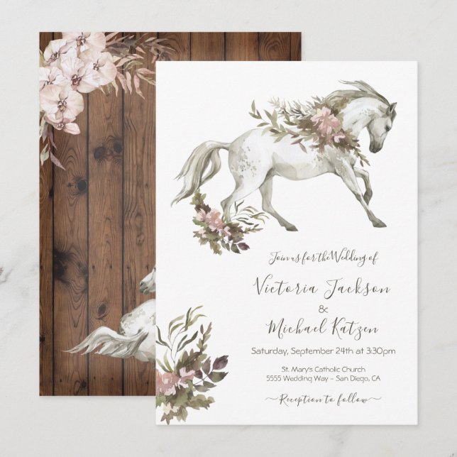 Convite para Casamento Floral White Horse Ranch (Frente/Verso)