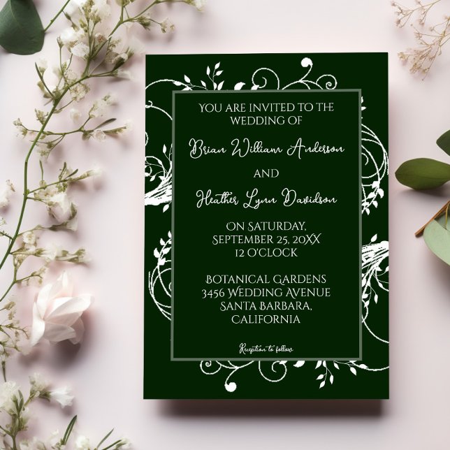 Convite para Casamento Flourado de Emerald Green (Emerald Green Flourish Wedding Invitation)