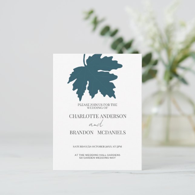 Convite para Casamento Folha Verde Azul (Em pé/Frente)