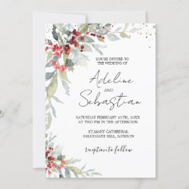 Convite para Casamento Foliar de Red Berries Green