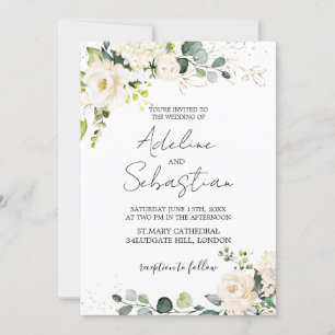 Convite para Casamento Foliar de Rosas Brancas Gre