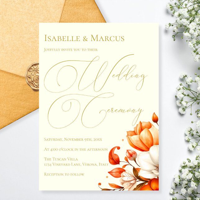 Convite Para Casamento Foral De Ivory E Dourado (Ivory & Gold Floral Wedding Invitation)