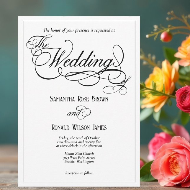 Convite para Casamento Formal Branco Elegante (Criador carregado)