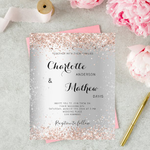 Convite para casamento formal de rosa de prata