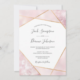 Convite para Casamento Geográfico Dourado e Rosa 