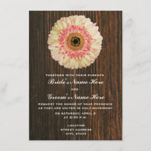 Convite para Casamento Gerbera Daisy & Barnwood