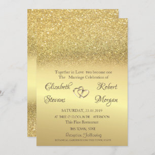 Convite para Casamento Glitter Bokeh, Dourado Eleg