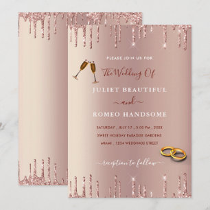 Convite para Casamento Glitter Sparkly rosa Dourad