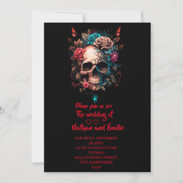 Convite para Casamento Gótico com Caveira Floral E
