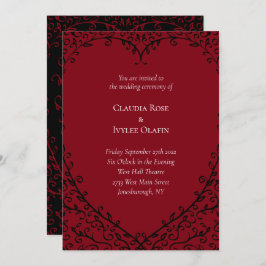 Convite para Casamento Gótico do Coração Vermelho 