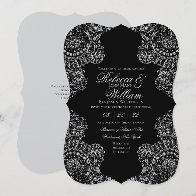 Convite para Casamento Gótico Elegante de Cinza Ne (Frente/Verso)