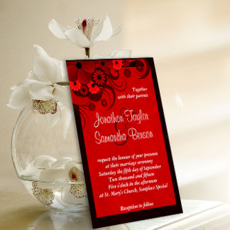 Convite para Casamento Gótico Floral Floral Vermel