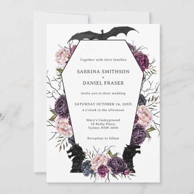 Convite para Casamento Gótico Medieval do Dragão T (Frente)