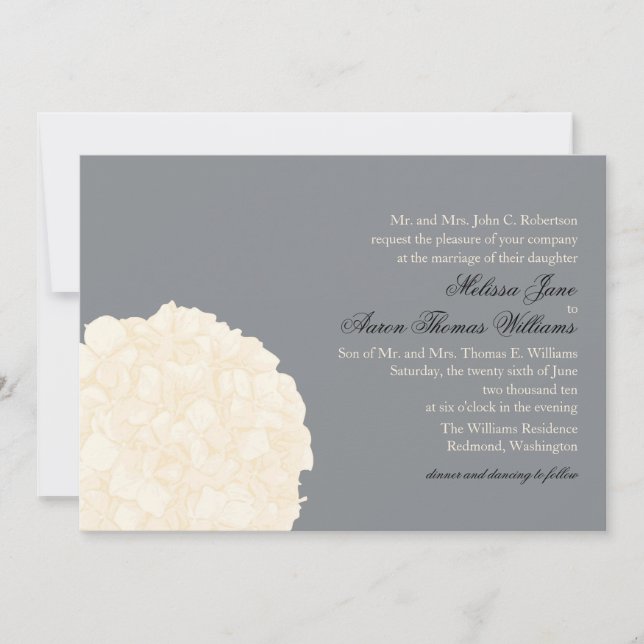 Convite para Casamento Hydrangea - Cinzas (Frente)