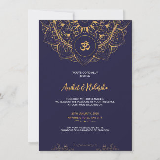 Convite para Casamento Indiano com Azul Elegante e