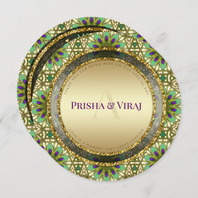 Convite para Casamento Indiano de Cores de Peacock (Frente/Verso)