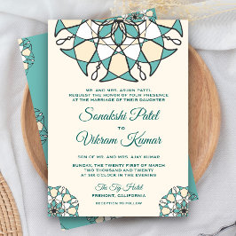 Convite para Casamento Indiano de Mandala, Teal El