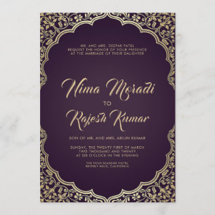 Convite para Casamento Indiano, Preto, Quadro Dour