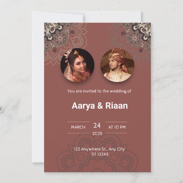 Convite para Casamento Indiano Tradicional em Verm (Frente)