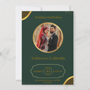 Convite para Casamento Índio Verde-Escuro e Dourad
