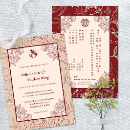 Convite para Casamento Inglês Chinês Floral Elegan