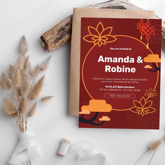 Convite para Casamento Inspirado na Ásia (Criador carregado)