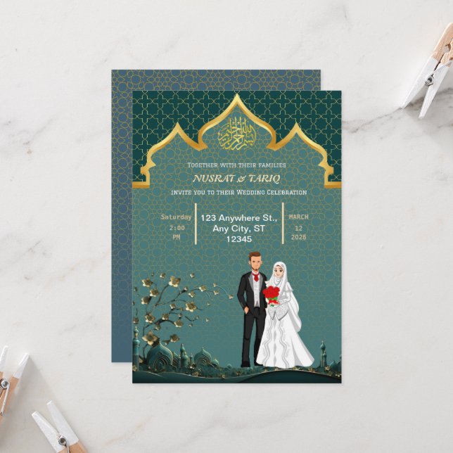 Convite para Casamento Islâmico de Nikah (Frente/Verso In Situ)