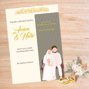 Convite para Casamento Islâmico Dourado Bege