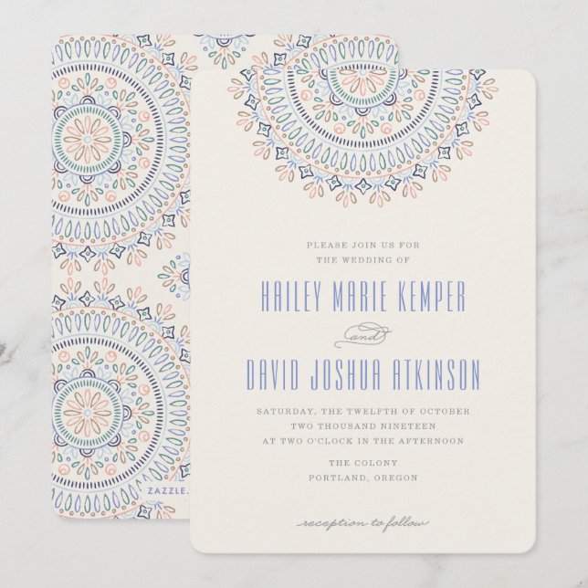 Convite para Casamento Jardin Mandala - Cornflower (Frente/Verso)