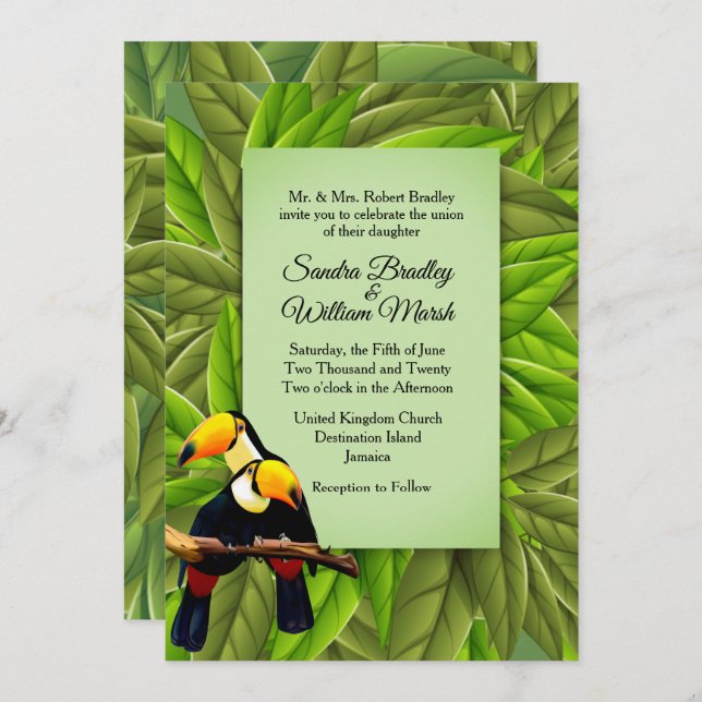 Convite Para Casamento Jungle Toucans (Frente/Verso)