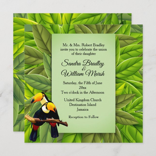 Convite Para Casamento Jungle Toucans (Frente/Verso)