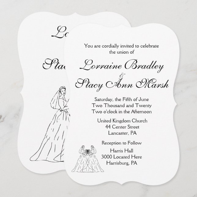 Convite para Casamento Lésbica Branca (Frente/Verso)