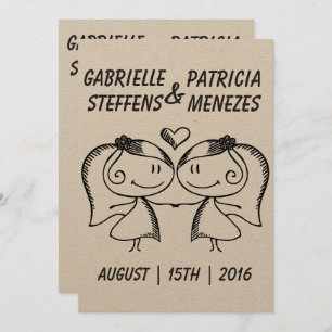 Convite para Casamento Lésbica de Rústico Doodle